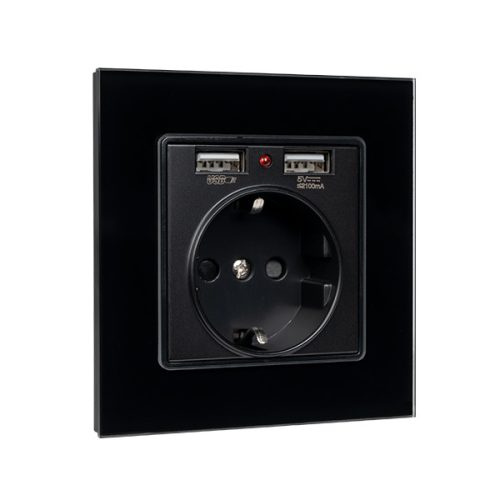 NÉMET TÍPUSÚ ALJZAT 16A 2XUSB ÜVEGKERET BL+C. BOX