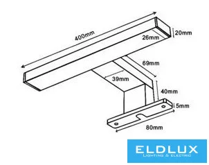 UNIVERSO Bútorra szerelhető lámpa 6w 600lm 4000k IP44 400x95x40mm króm