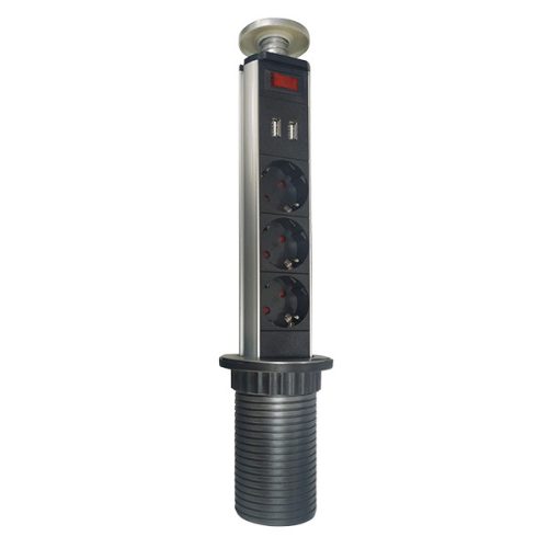TORONY MULTIPLUG 3 SCHUKO+2 USB KRÓM