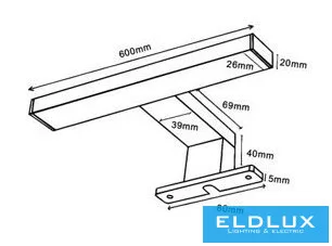 UNIVERSO Bútorra szerelhető lámpa 9w 980lm 4000k IP44 600x95x40mm króm