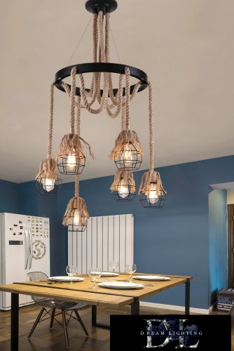 UNIVERSO Kender kötél csillár 6xE27 IP20 D750x900mm fekete