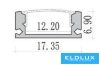 UNIVERSO mennyezetre aluprofil matt fehér fedlappal 2m 17.35x6.9mm fekete