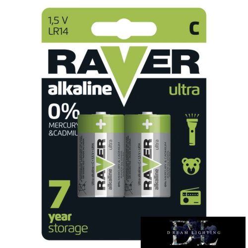RAVER alkáli elem LR14 (C) 2db/bliszter