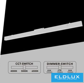 UNIVERSO Egyfázisú sínhoz lineáris lámpa 36w 4680lm CCT.kap110° IP20 Fehér 1185x36x72mm