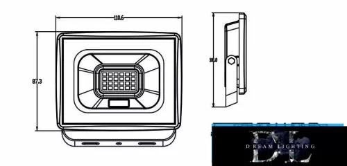 UNIVERSO LED reflektor 20w 1800lm 6500k IP65 fekete 101x110x22mm