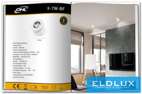 UNIVERSO Falon kívüli spotlámpa 7w 600lm 6500k 20° IP20 Fehér D85x100mm