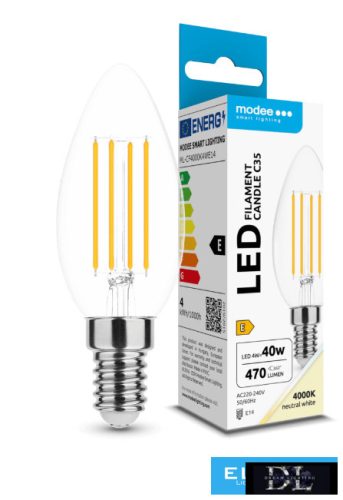 Modee LED Izzó Filament Gyertya C35 4W E14 360° 4000K (470 lumen) ERP
