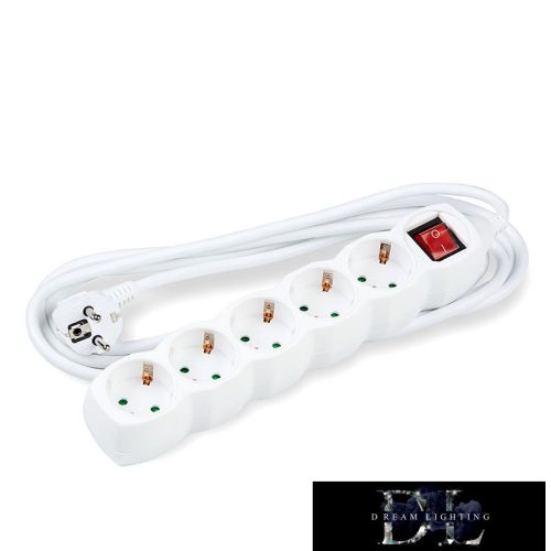 Technik elosztó 5 utas 1.5m kábellel 1.5mm2 rézkábel + kapcsoló (fehér) 16A