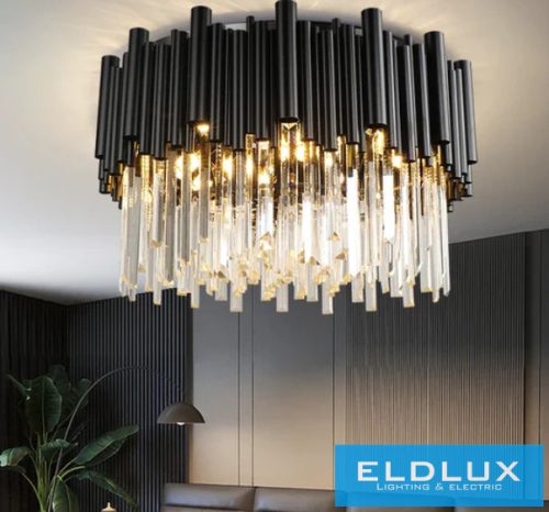 ELDLUX Kristály üveg mennyezeti lámpa E14×3 D300x300mm Fekete