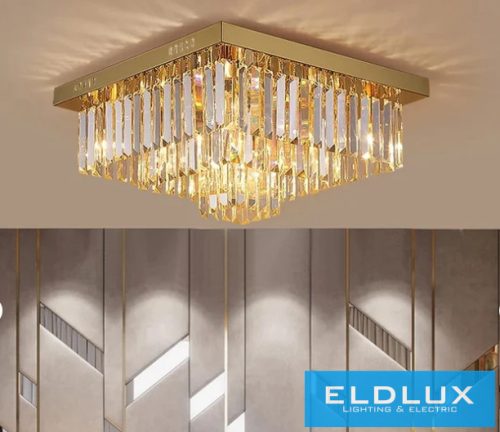 ELDLUX Kristály üveg mennyezeti lámpa E14×12 D500x500x350mm Arany