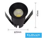 UNIVERSO Mini spot lámpatest 3w 6500k 300lm 30° IP20 Fekete D35x47mm kivágás:D28mm
