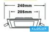 UNIVERSO Négyzet alakú süllyesztett LED panel 24w 2400lm CCT/kap. 120° IP20 Fehér 240x240mm kivágás:205x205mm