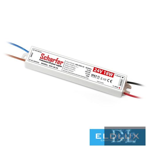 Scharfer kültéri LED Tápegység 24V/0.75A 18Watt IP67 7 év garancia