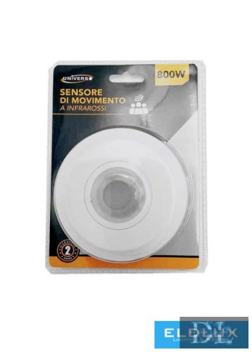 UNIVERSO Beépíthető mozgásérzékelő PIR 800W 6m 100-360° IP20 Fehér