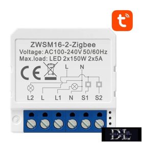   Avatto Okos kapcsolómodul 2-áramkörös AC:100-240V max.16A ZigBee Tuya